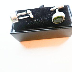 Sterling Silver Green Topaz Gemstone Cufflinks
